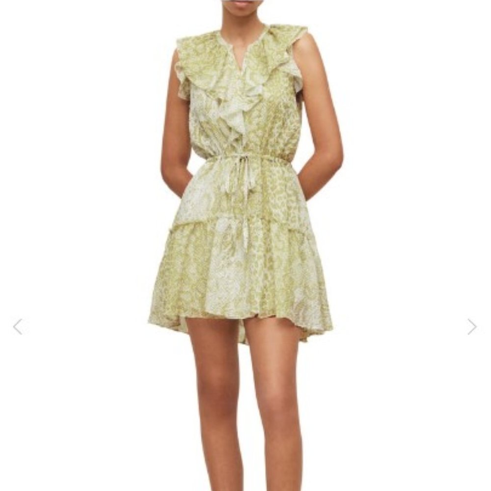AllSaints Ali Noche Mini Dress in Lime Green - Size 10